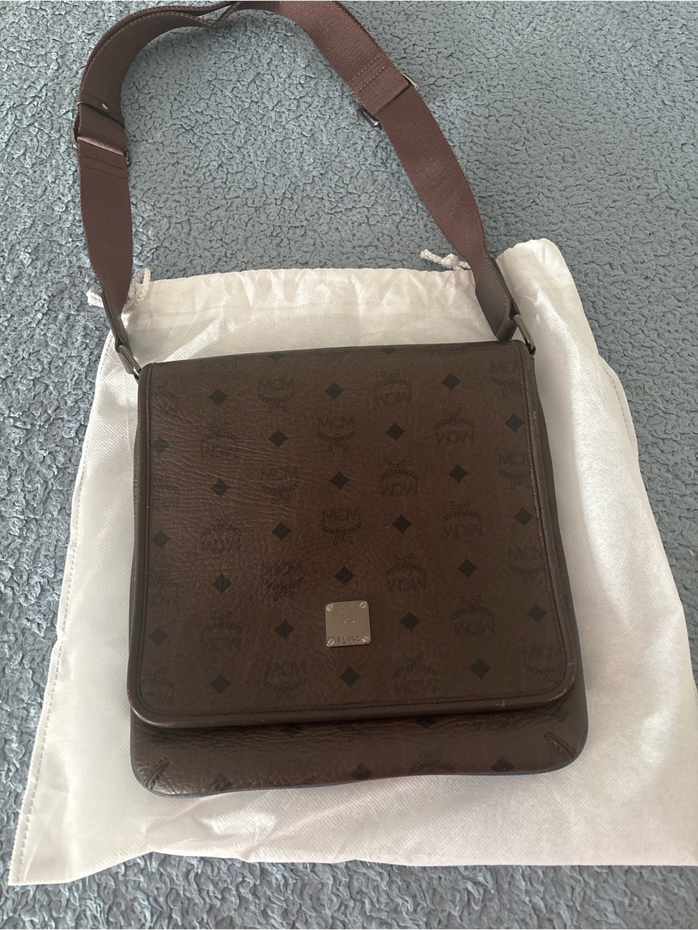 MCM Brown Monogram Crossbody Messenger Bag